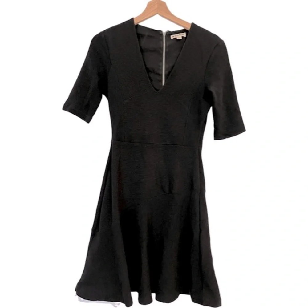 Whistles | Fit & Flare V-Neck Ribbed Cotton Dress‎ Exposed Zipper 90s Y2K Size 6